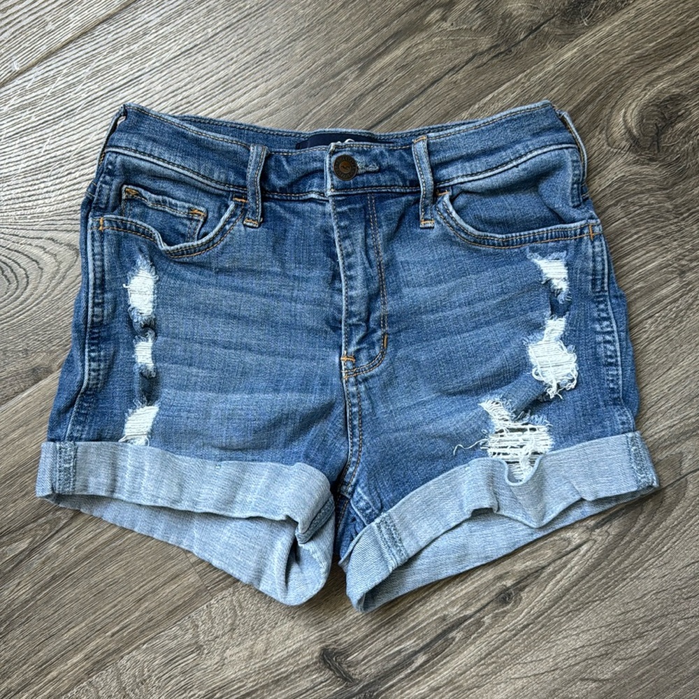 Hollister Blue Jean Shorts Distressed Cuffed